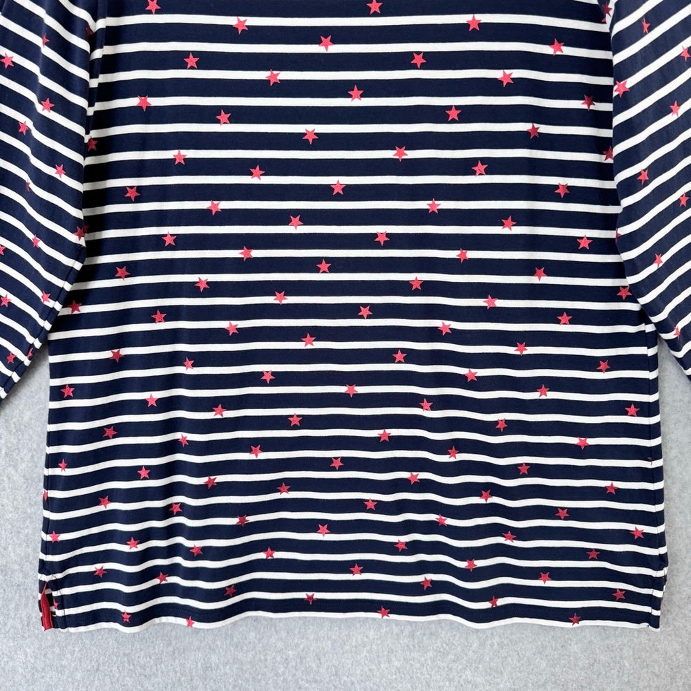Boden T Shirt Women 16 / 18 Blue White Striped Red Stars Long Sleeve Cotton READ - Picture 10 of 16